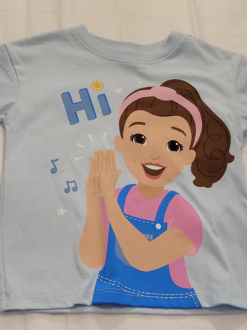Ms Rachel Light Blue Hi Graphic Tee with Pink & Blue Accent